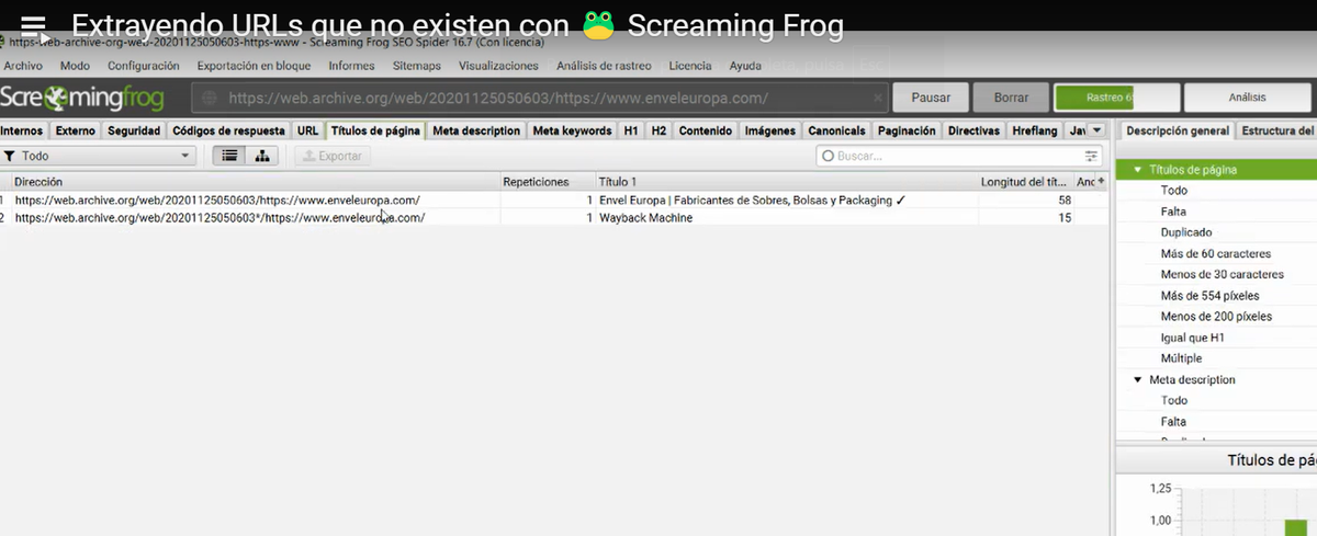 Extrayendo URLs que no existen con Screaming Frog